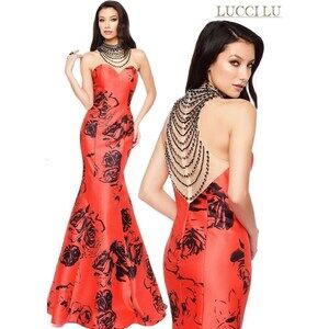 Lucci Lu Rose Print Grad Prom Dress 8108 Red/Black